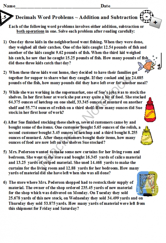 Decimal Addition Word Problems Worksheets | Worksheet Hero in Decimal Word Problems Worksheet