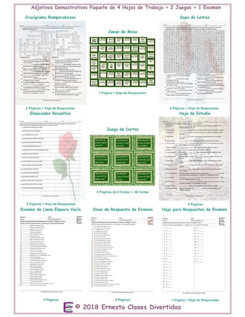 Demonstrative Adjectives Spanish 4 Worksheet-2 Game-1 Exam Bundle with Demonstrative Adjectives Spanish Worksheet