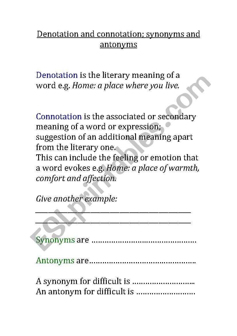 Denotation And Connotation Worksheet | Worksheet For Education Intended For Denotation And Connotation Worksheet