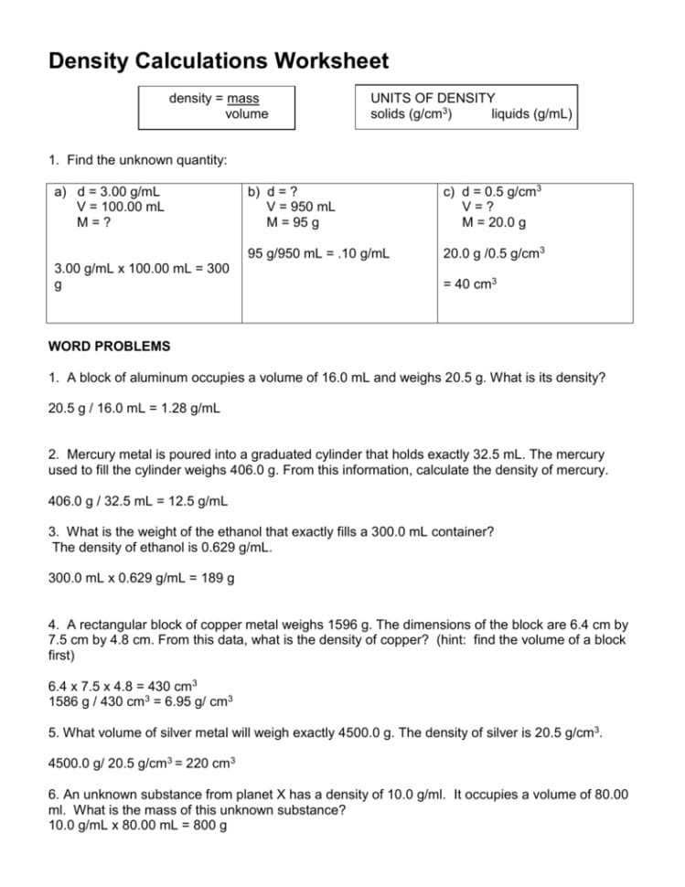 Density Calculations Worksheet Answers — Db Excel With Density Calculations Worksheet Answers