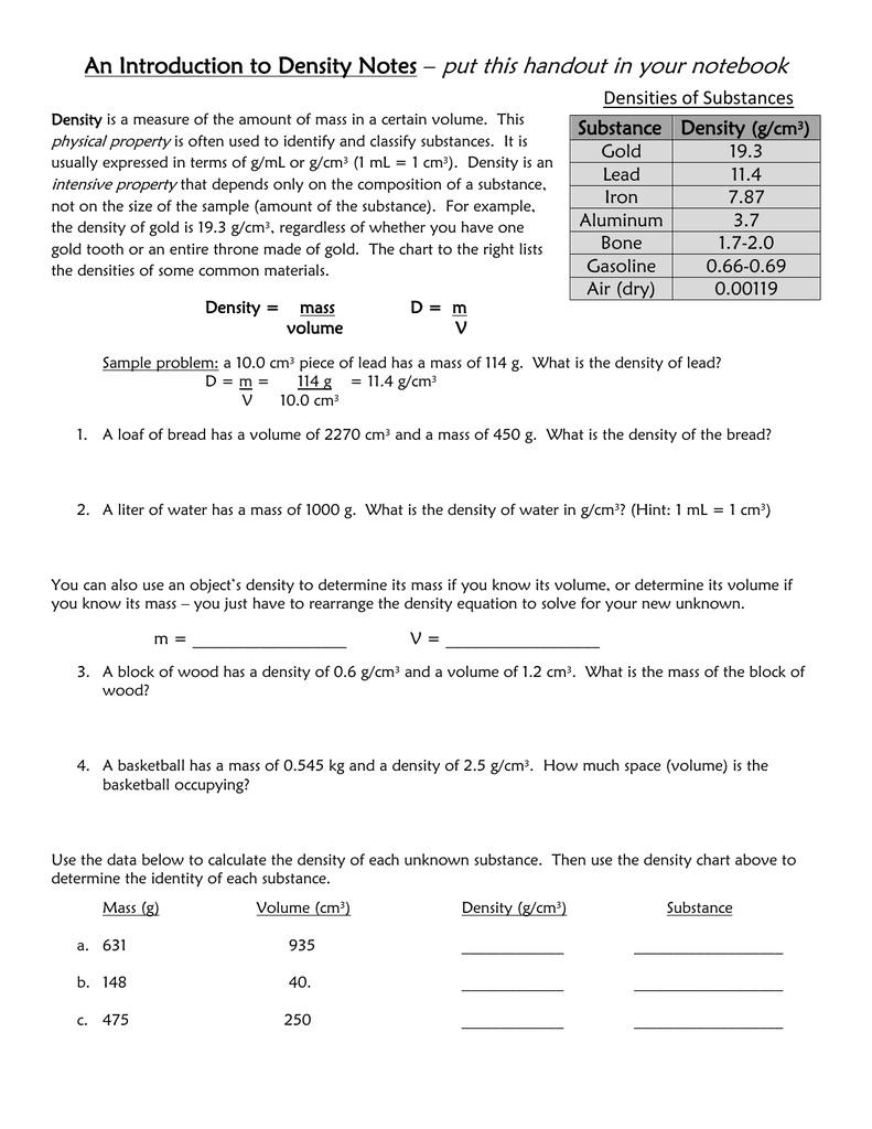 Density Practice Problem Worksheet Answers A Block Of Aluminum - Worksheet throughout Density Practice Problem Worksheet