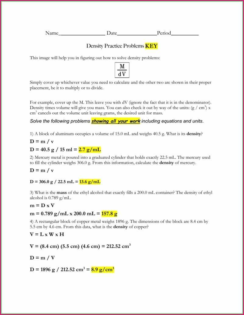 Density Worksheet Answer Key 1 5 - Live Worksheet Online Inside Density Calculations Worksheet Answers