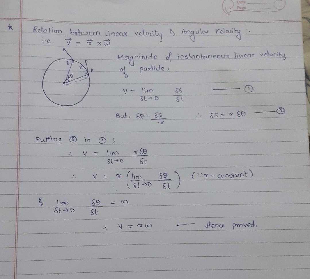Derivation Of Relation Between Linear Velocity And Angular Velocity for Angular And Linear Velocity Worksheet