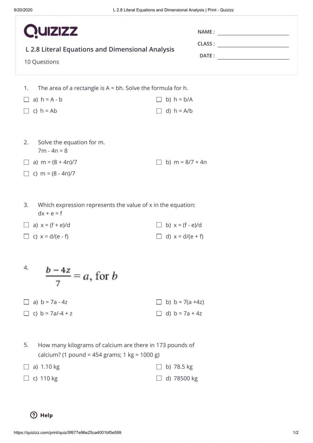 Dimensional Analysis Worksheet 20 With Dimensional Analysis Problems Worksheet