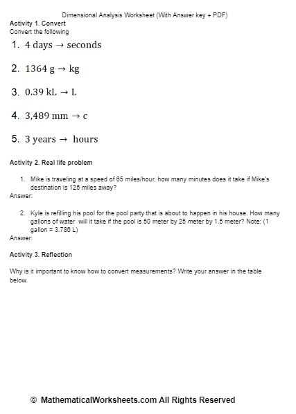 Dimensional Analysis Worksheet (With Answer Key + Pdf) - Mathematicalworksheets With Regard To Dimensional Analysis Worksheet Key