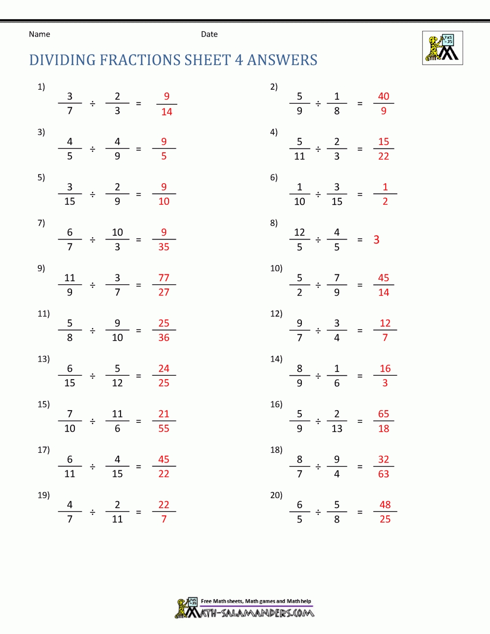 Dividing Fractions Worksheet For Dividing Mixed Numbers Worksheet