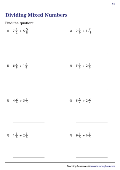 Dividing Mixed Numbers Worksheets Regarding Dividing Mixed Numbers Worksheet