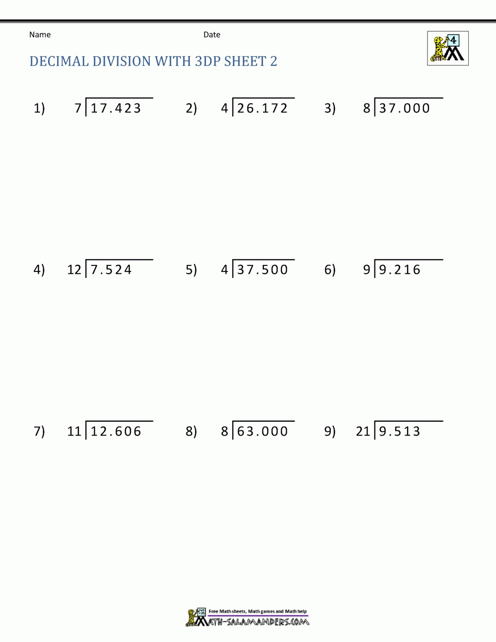 Division Of Decimal Numbers Worksheets pertaining to Dividing Decimals Worksheet Pdf