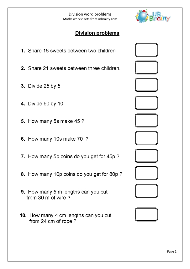 Division Word Problems - Division Maths Worksheets For Year 3 (Age 7 8 Regarding Age Word Problems Worksheet