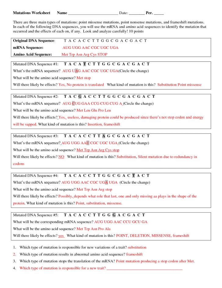 Dna Mutations Practice Worksheet Conclusion Answers — Db-Excel regarding Dna Mutations Practice Worksheet Answers