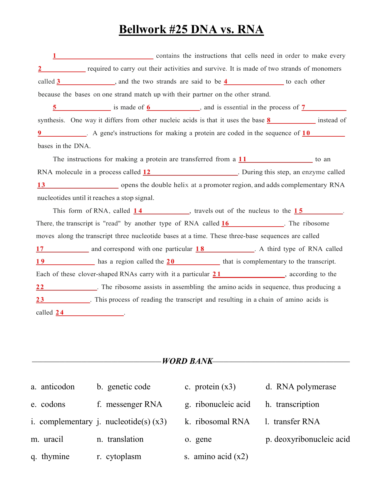 Dna Vs Rna Worksheet - Ivuyteq With Regard To Dna And Rna Worksheet