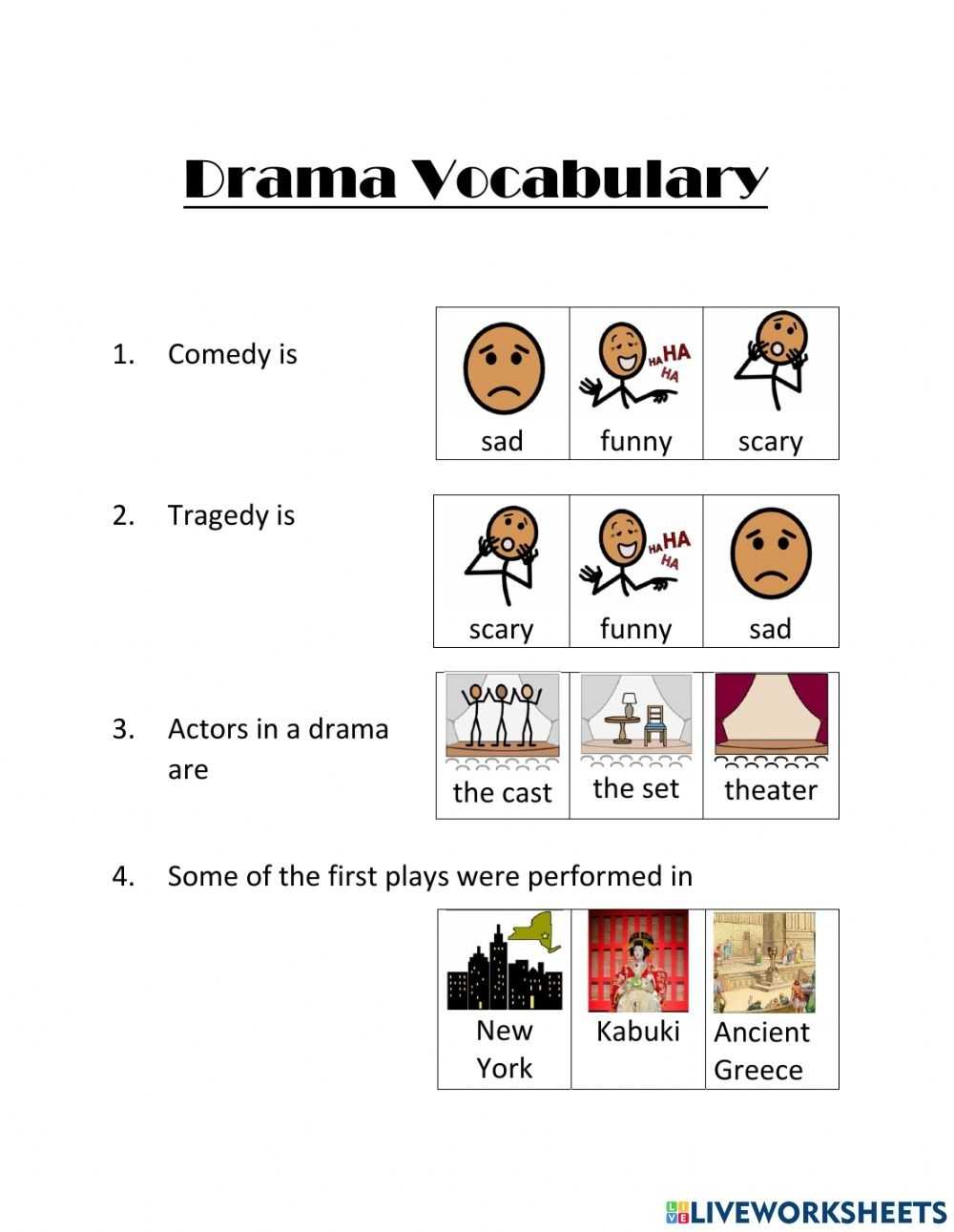 Drama Vocabulary Match Worksheet - Drama Vocabulary Fill In The Blanks Worksheet By Melissa Inside Elements Of Drama Worksheet