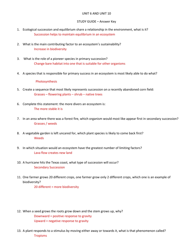 Ecological Succession Worksheet High School - Word Worksheet in Ecological Succession Worksheet Answers