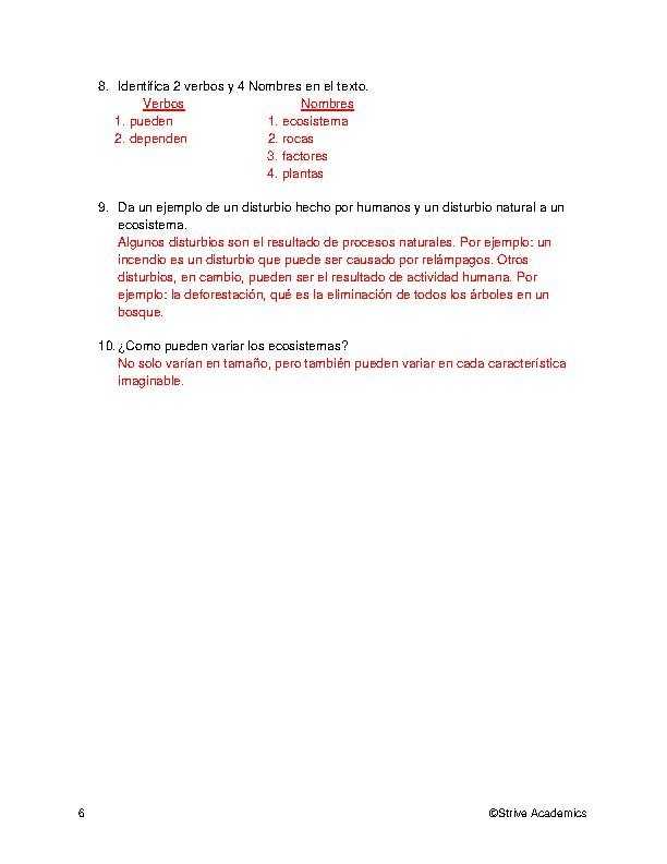 Ecosystems Spanish Reading Comprehension Worksheet - Classful within Spanish Reading Comprehension Worksheet