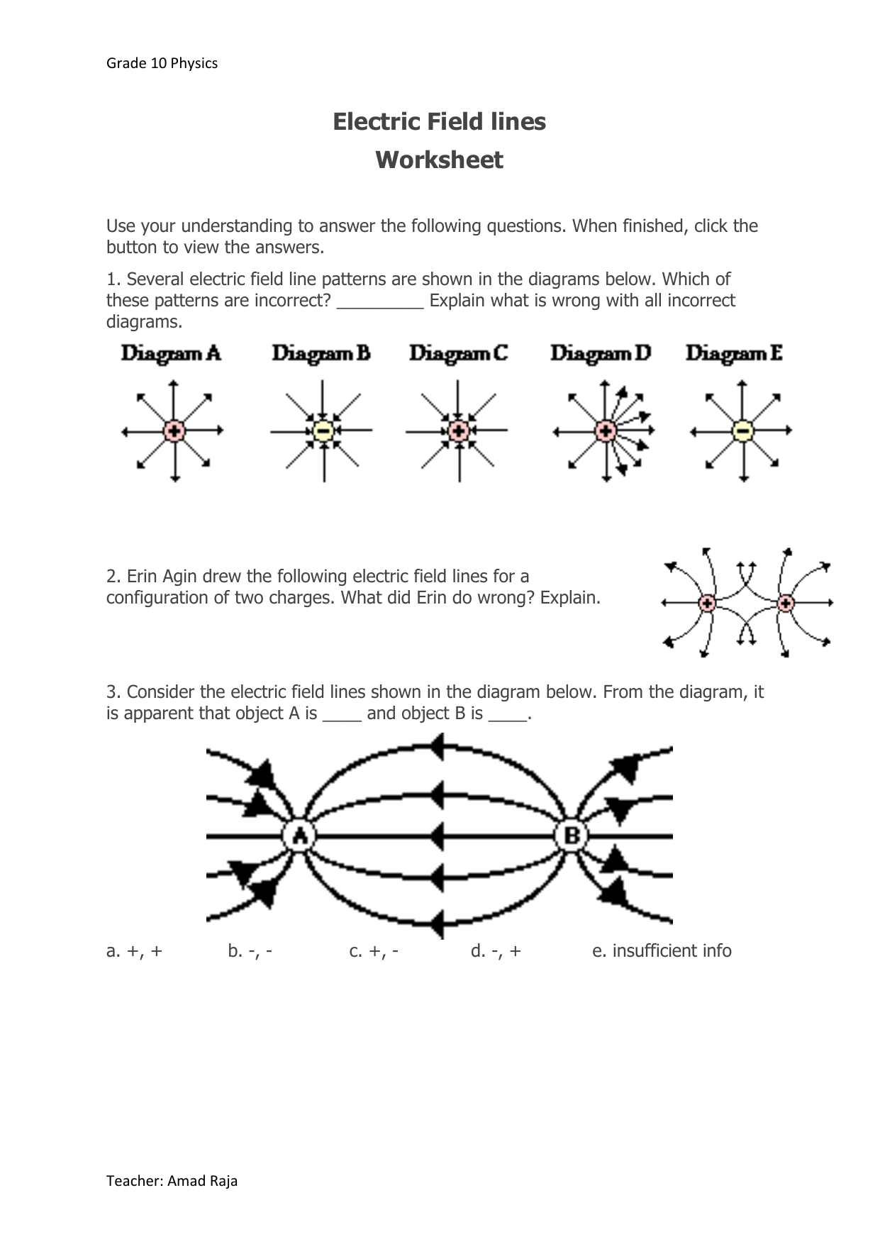 ️Electric Field Lines Worksheet Answers Free Download| Qstion.co throughout Charge And Electricity Worksheet Answers