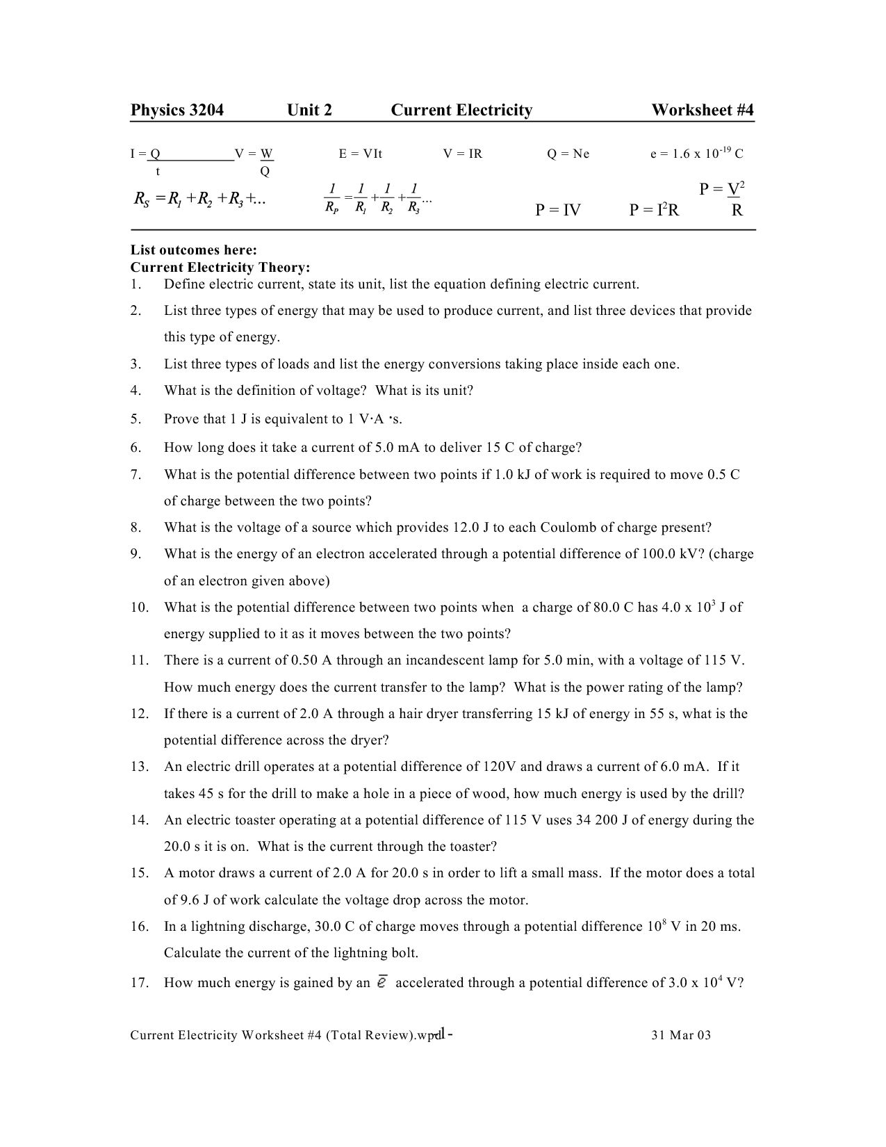 Electrical Circuits Worksheet Answer Key - Explore Worksheet Regarding Combination Circuits Worksheet With Answers
