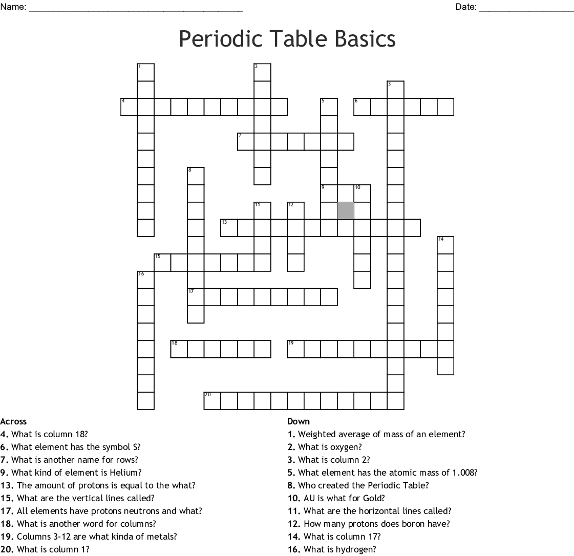 Elements Of The Periodic Table Worksheets Answers Crossword | Brokeasshome With Regard To Periodic Table Puzzle Worksheet Answers