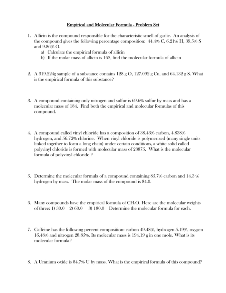 Empirical And Molecular Formula Worksheet within Empirical And Molecular Formulas Worksheet
