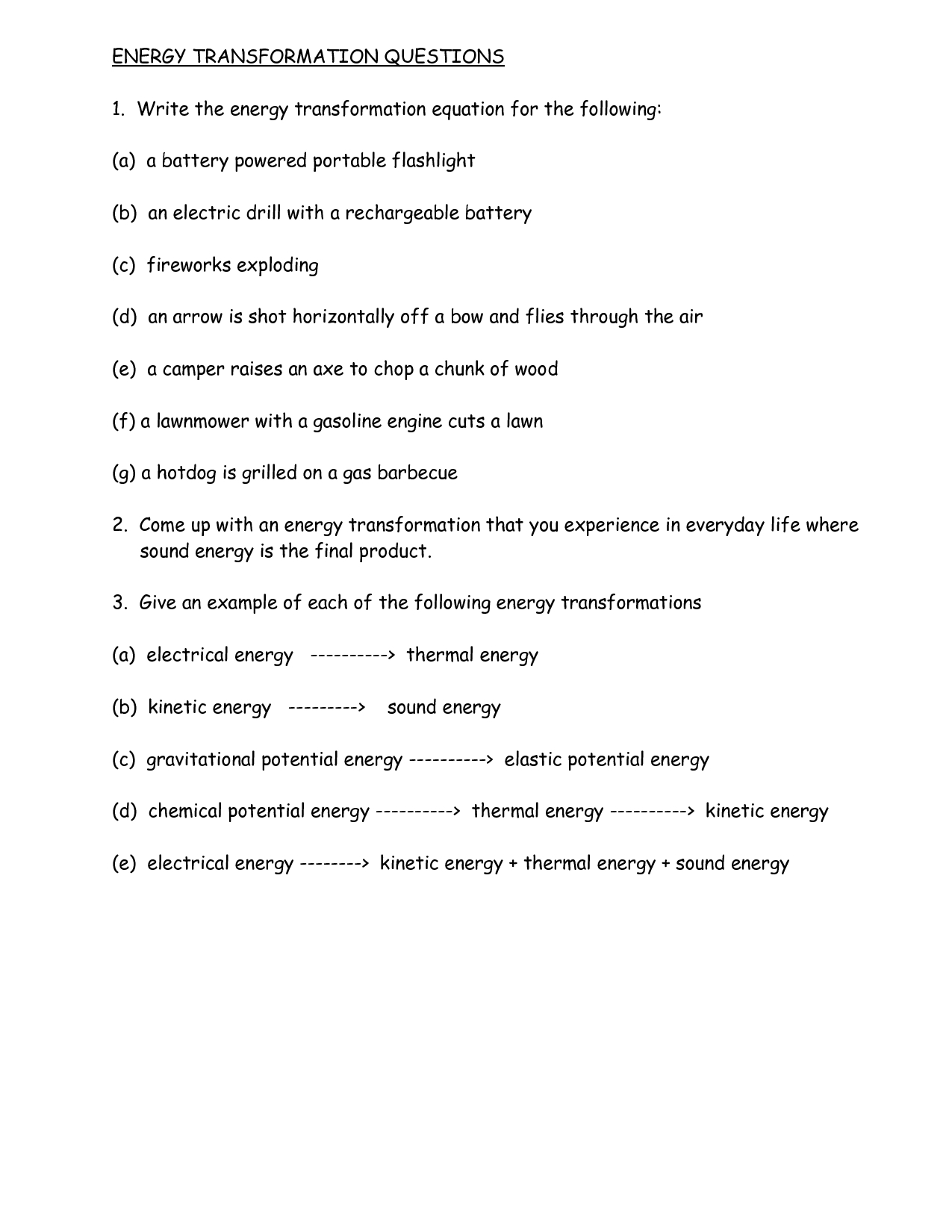 Energy And Energy Transformations Worksheet Answer Key — Db-Excel in Energy Transformation Worksheet Answers