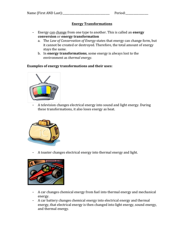 Energy And Energy Transformations Worksheet Answer Key — Db Excel Intended For Energy Transformation Worksheet Answers