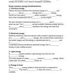 Energy Transformation Activity intended for Energy Transformation Worksheet Middle School