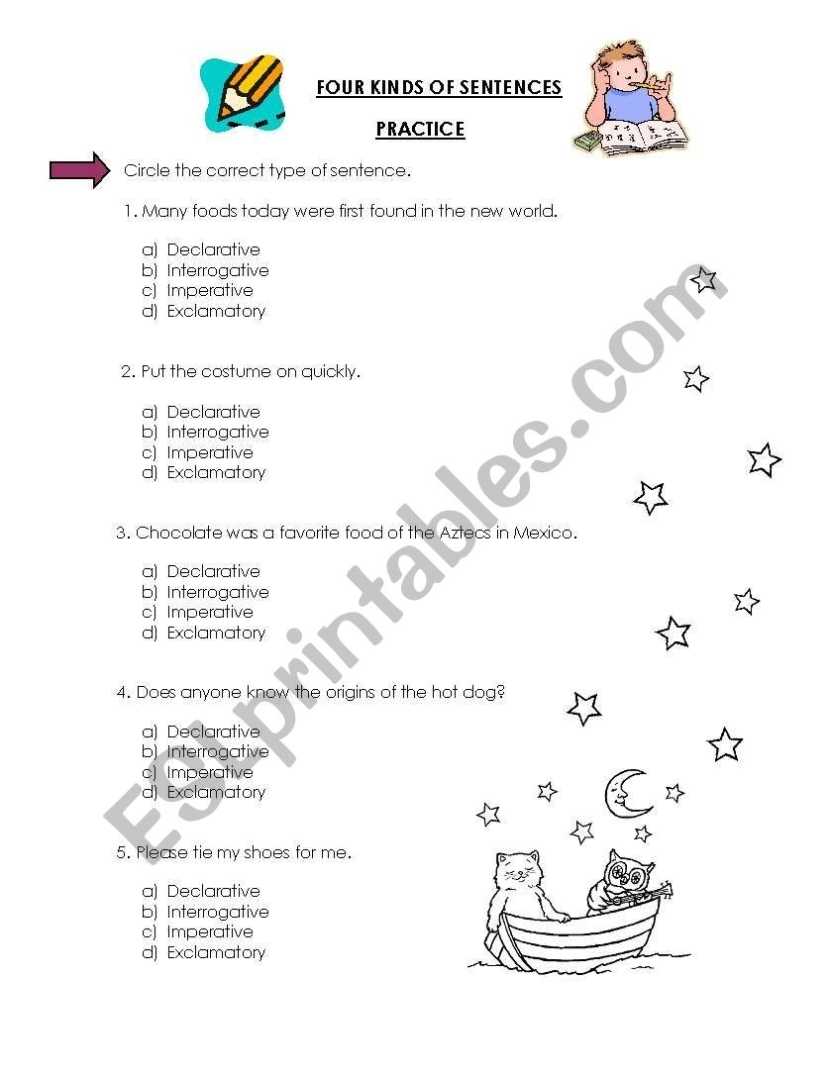 English Worksheets: Four Kinds Of Sentences Regarding 4 Types Of Sentences Worksheet