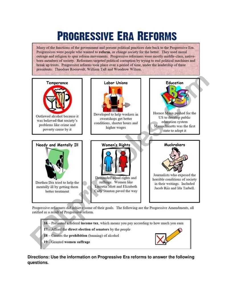 English Worksheets: Progressive Era Reform inside The Progressive Era Worksheet