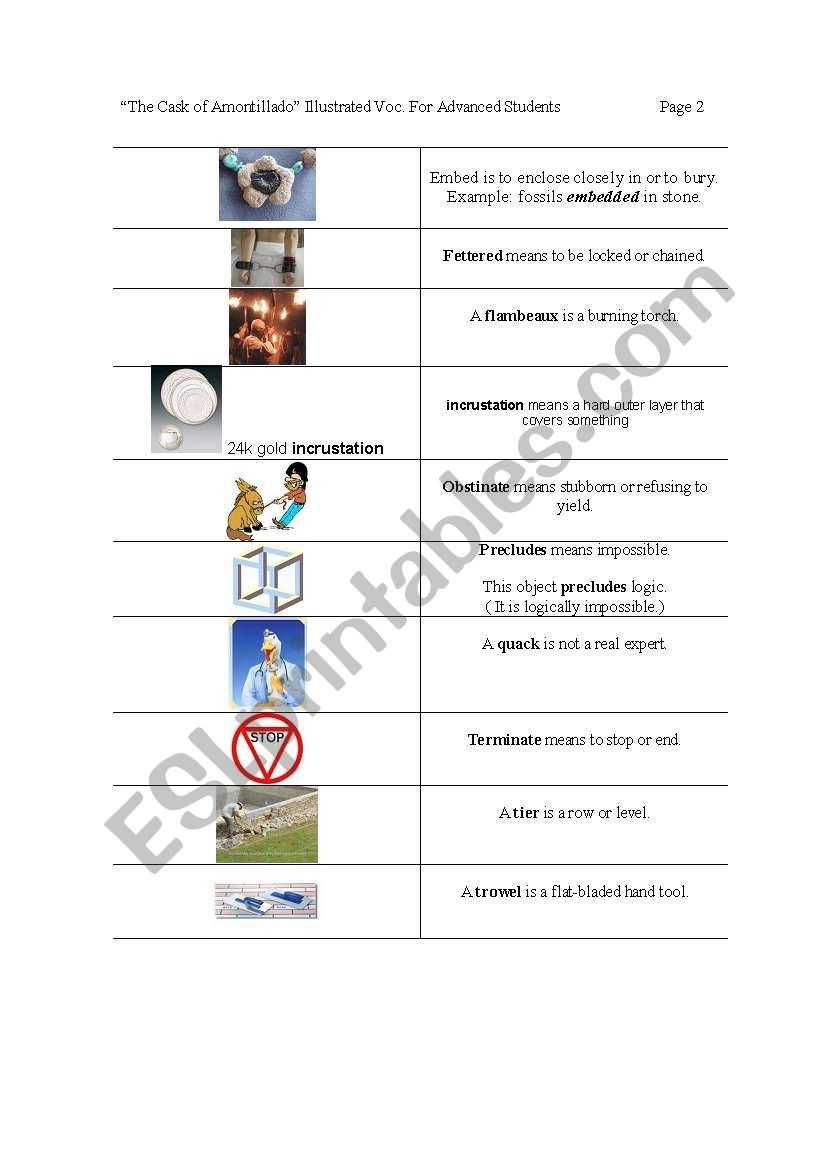 English Worksheets: "The Cask Of Amontillado" Illustrated Voc. For Inside The Cask Of Amontillado Worksheet