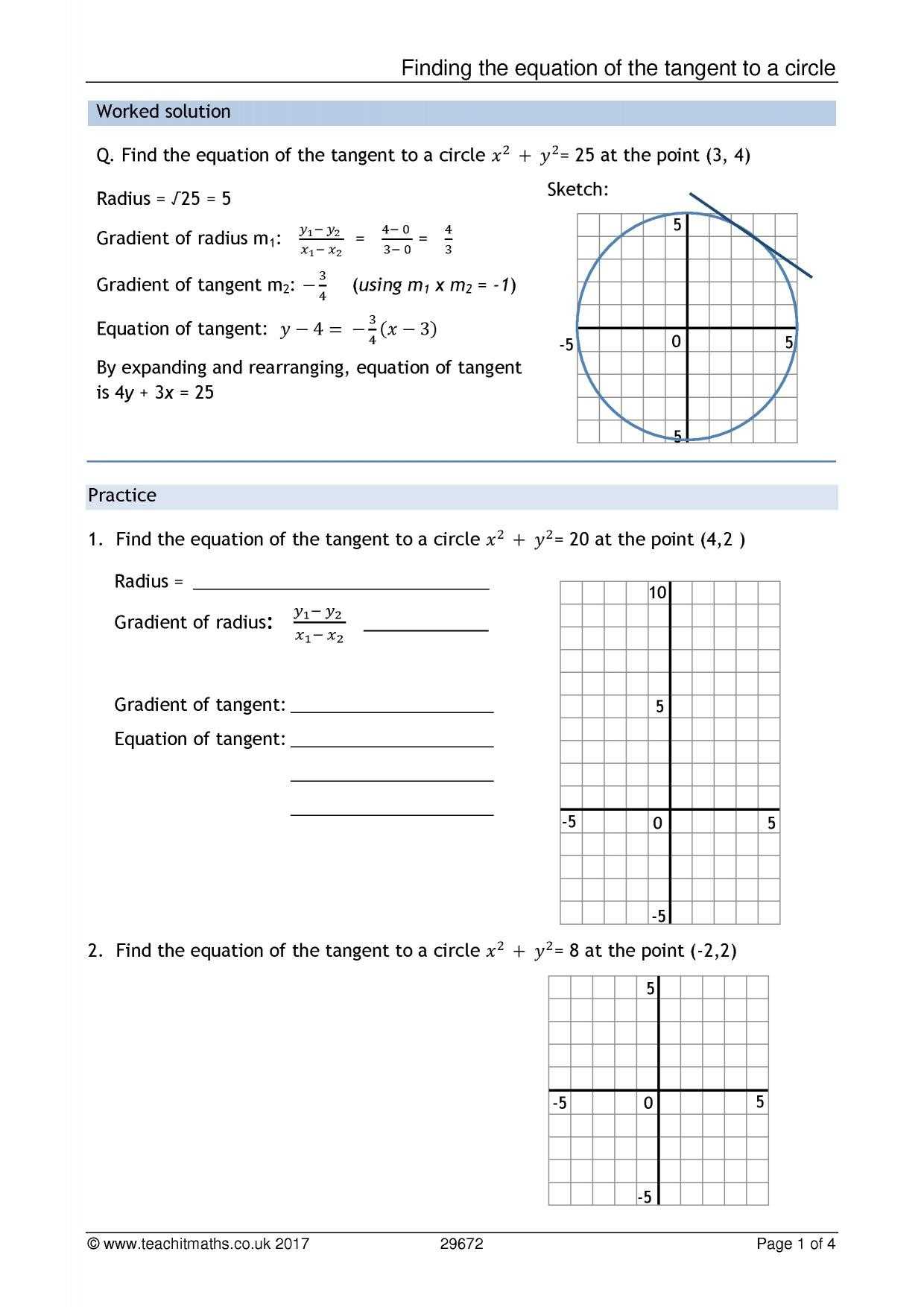 Equations Of Circles Worksheet | Worksheet For Education In Equations Of Circles Worksheet