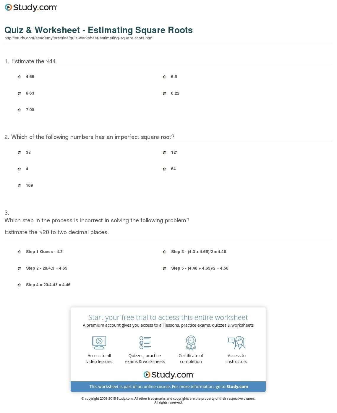Estimating Square Roots Worksheet — Excelguider Throughout Estimating Square Root Worksheet