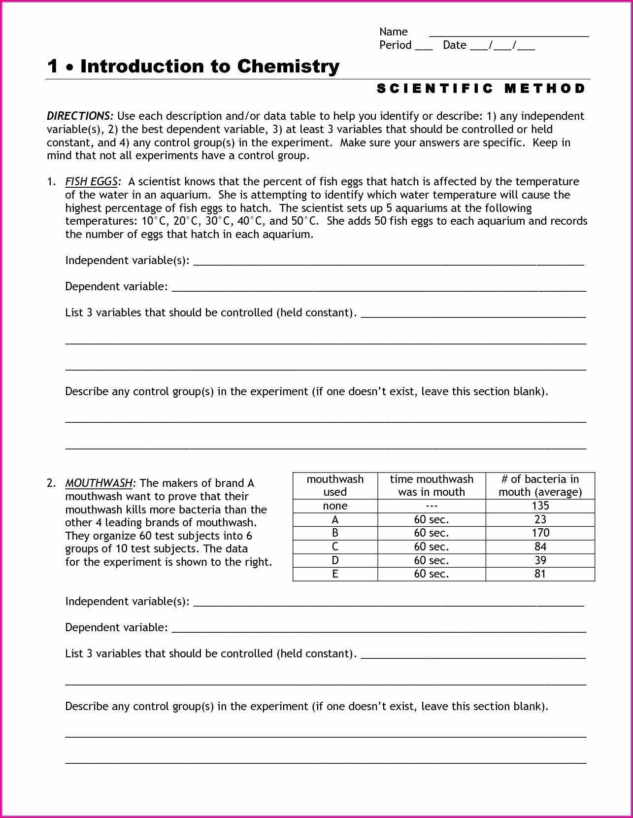 Experimental Design Worksheet Scientific Method Answer Key Worksheet within Experimental Design Worksheet Answers