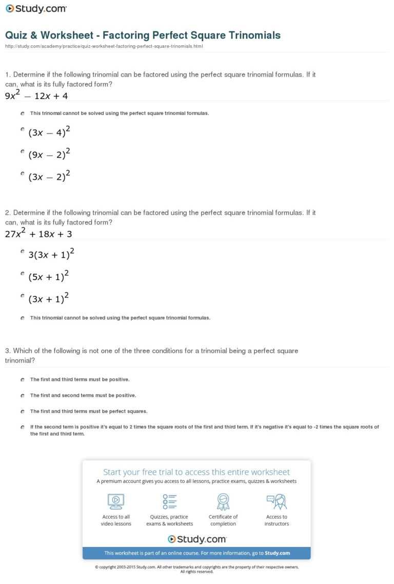Factoring Perfect Square Trinomials Worksheet — Db-Excel pertaining to Factoring Quadratic Trinomials Worksheet