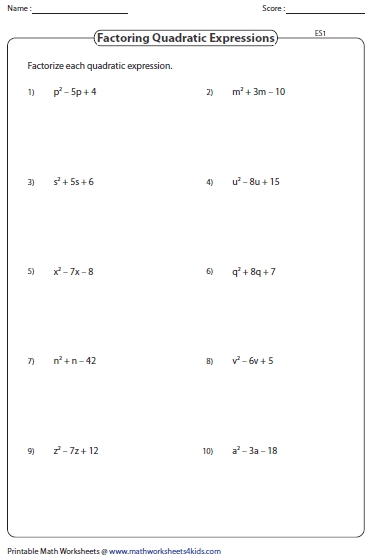 Factoring Polynomial Worksheets throughout Factoring Quadratic Equations Worksheet