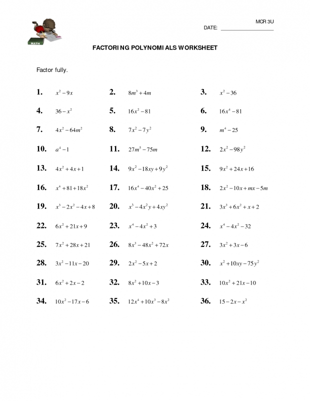 Factoring Polynomials Worksheets With Answers in Factoring Polynomials Worksheet With Answers