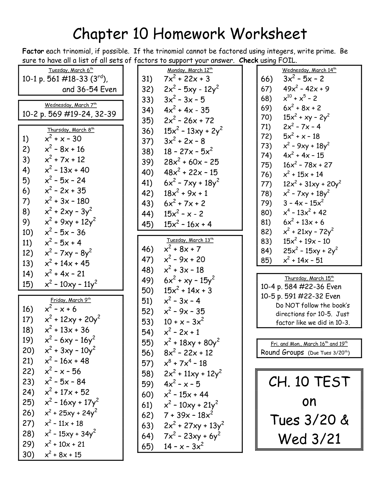 Factoring Trinomials Worksheet Answer Key inside Factoring Worksheet With Answers