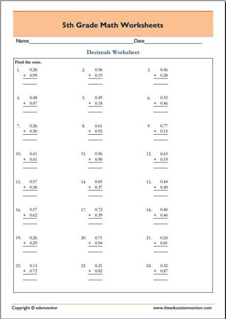 Fifth Grade Math Worksheets Pdf - Free Downloads - Edumonitor within Adding Decimals Worksheet Pdf