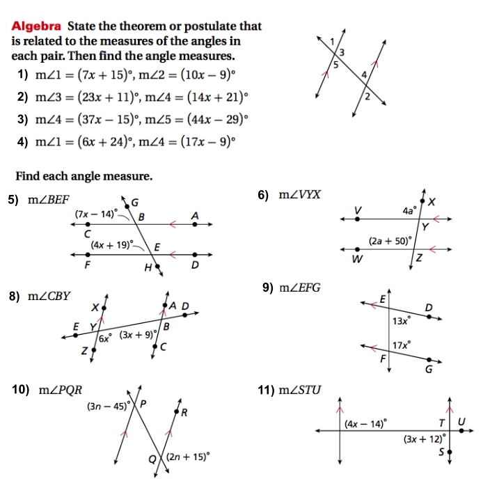 Finding Angle Measures Parallel Lines Cut Transversal Worksheet with regard to Parallel Lines Transversal Worksheet