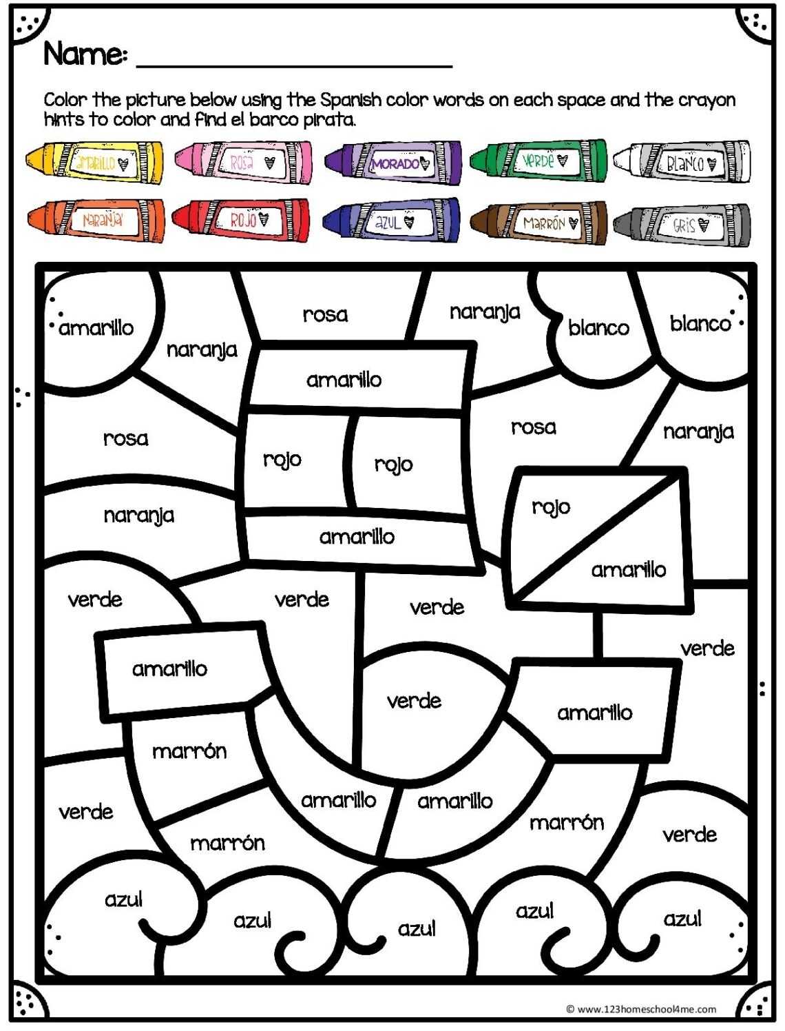 Free Color By Code Spanish Colors Worksheet for Colors In Spanish Worksheet