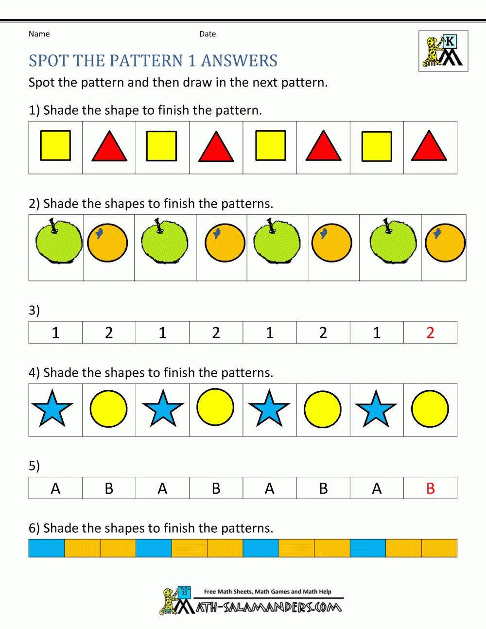 Free Kindergarten Worksheets Spot The Patterns throughout Kindergarten Math Worksheet Pdf