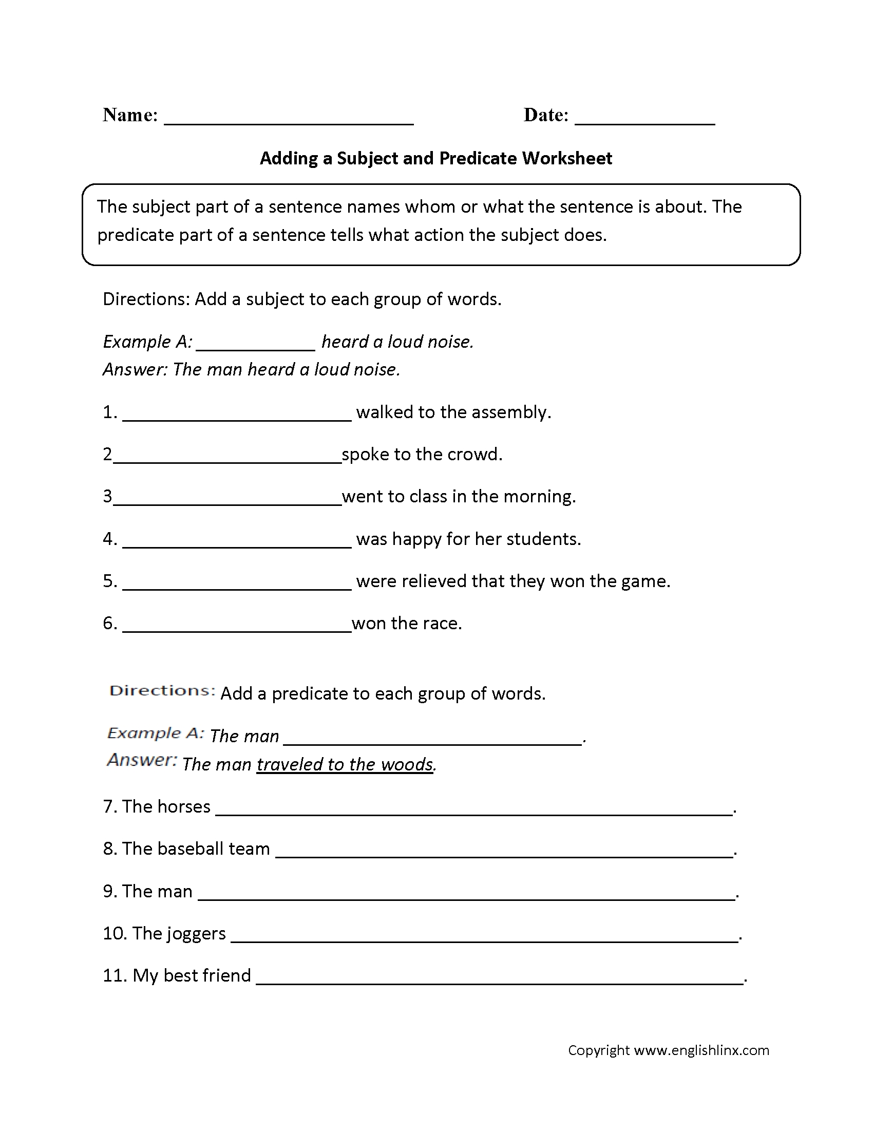 Free Printable Subject Predicate Worksheets 2Nd Grade - Lexia'S Blog in Subjects And Predicates Worksheet