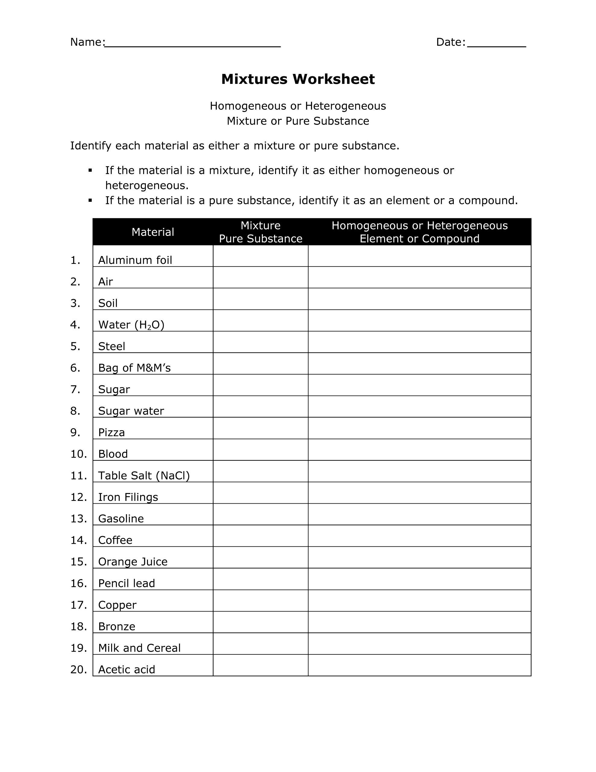 Free Printable Worksheets On Mixtures And Solutions - Lexia'S Blog In Mixtures And Solutions Worksheet Answers