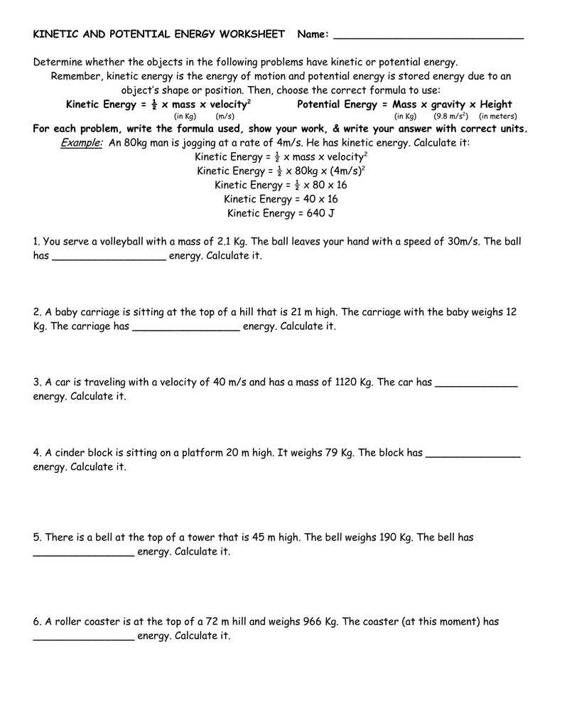 Free Printable Worksheets On Potential And Kinetic Energy - Free Printable For Potential And Kinetic Energy Worksheet