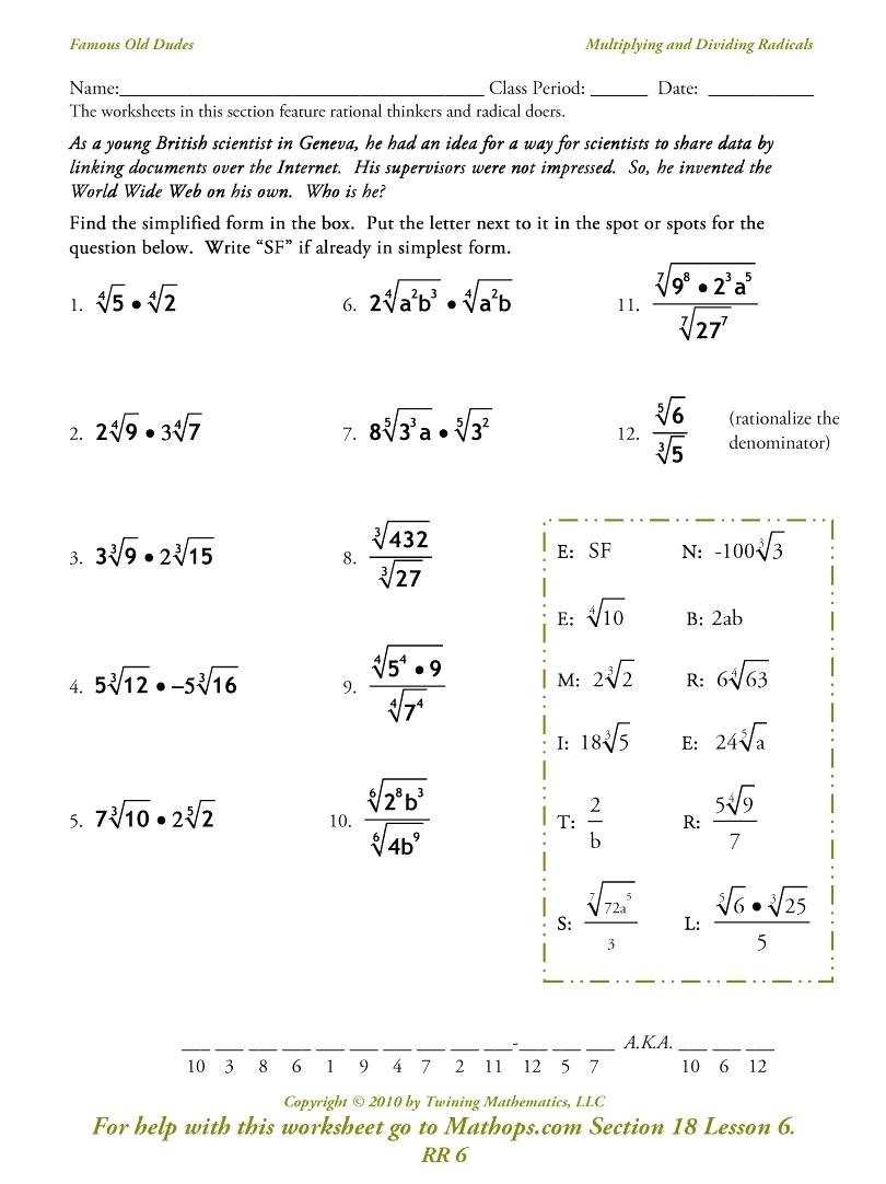 Free Square Root Worksheets Pdf And Html - Algebra 2 Simplifying Square In Square Root Worksheet Pdf