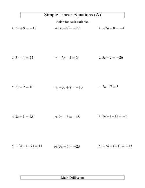 Free Worksheets For Linear Equations Grades 6 9 Pre Algebra Algebra 1 pertaining to Linear Equations Worksheet With Answers