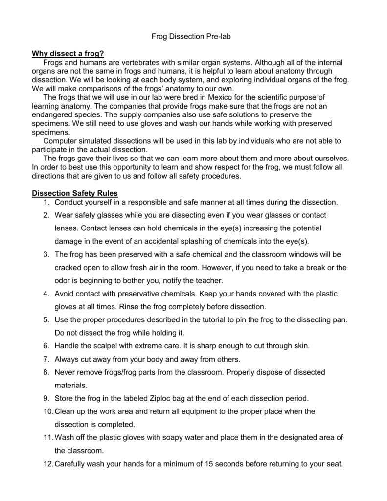 Frog Dissection Pre Lab Worksheet Answer Key — Db-Excel with Frog Dissection Pre Lab Worksheet