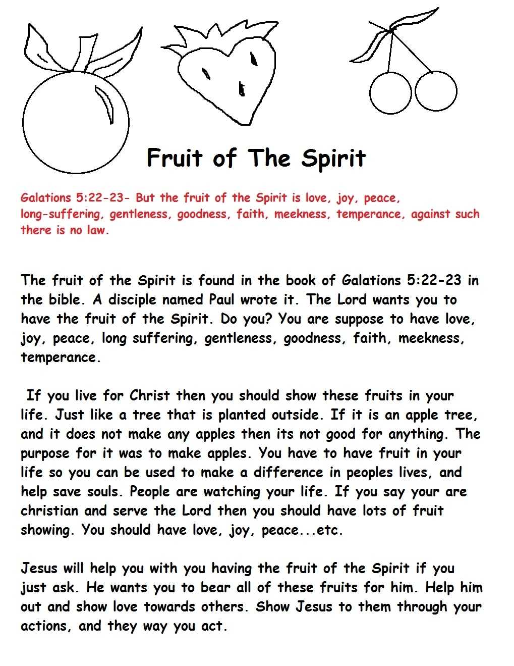 Fruit Of The Spirit Sunday School Lesson intended for Fruits Of The Spirit Worksheet