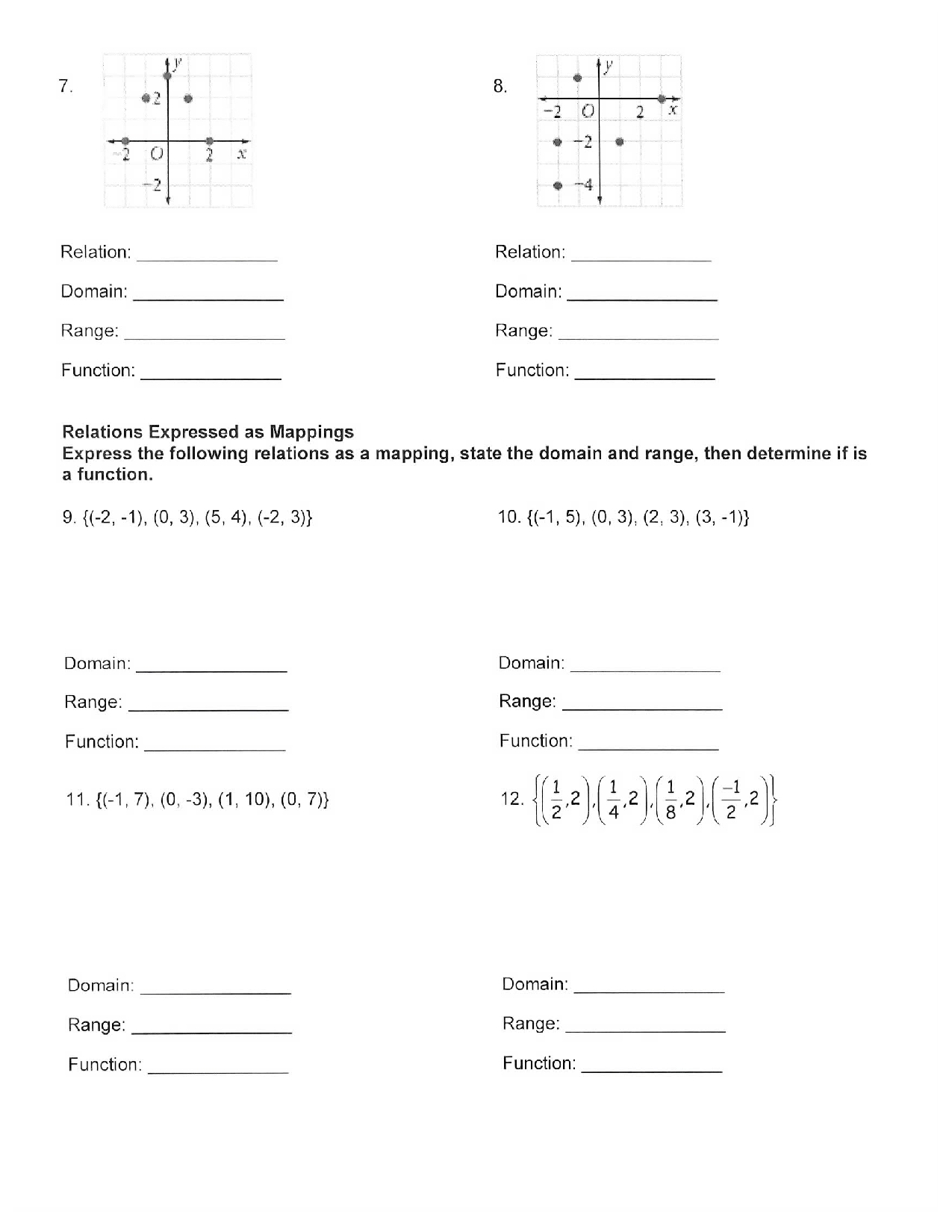 Functions And Relations Worksheet inside Functions And Relations Worksheet