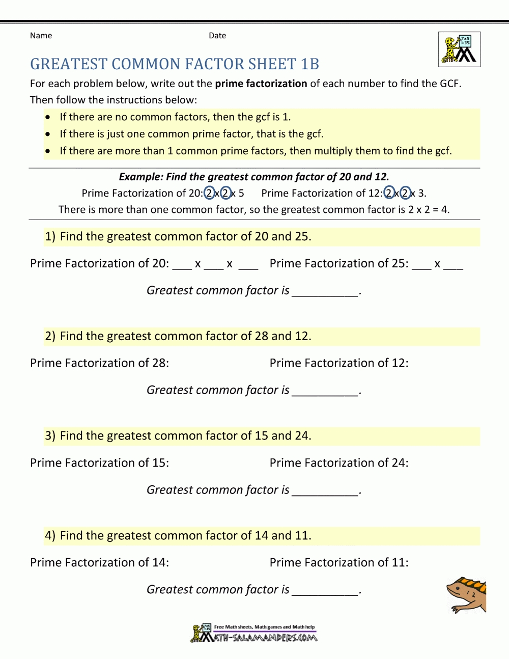 Gcf And Lcm Worksheet Grade 4 / Greatest Common Factor Least Common throughout Gcf And Lcm Worksheet