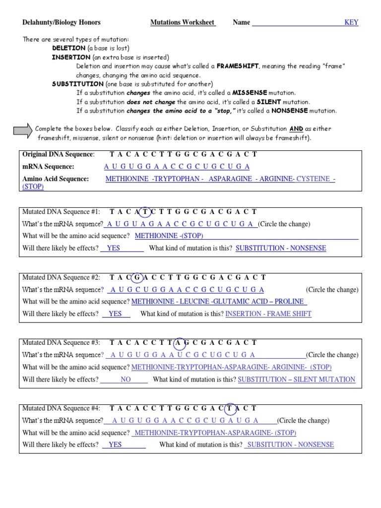 Genetic Mutation Worksheet Key for Genetics Worksheet Answers Key