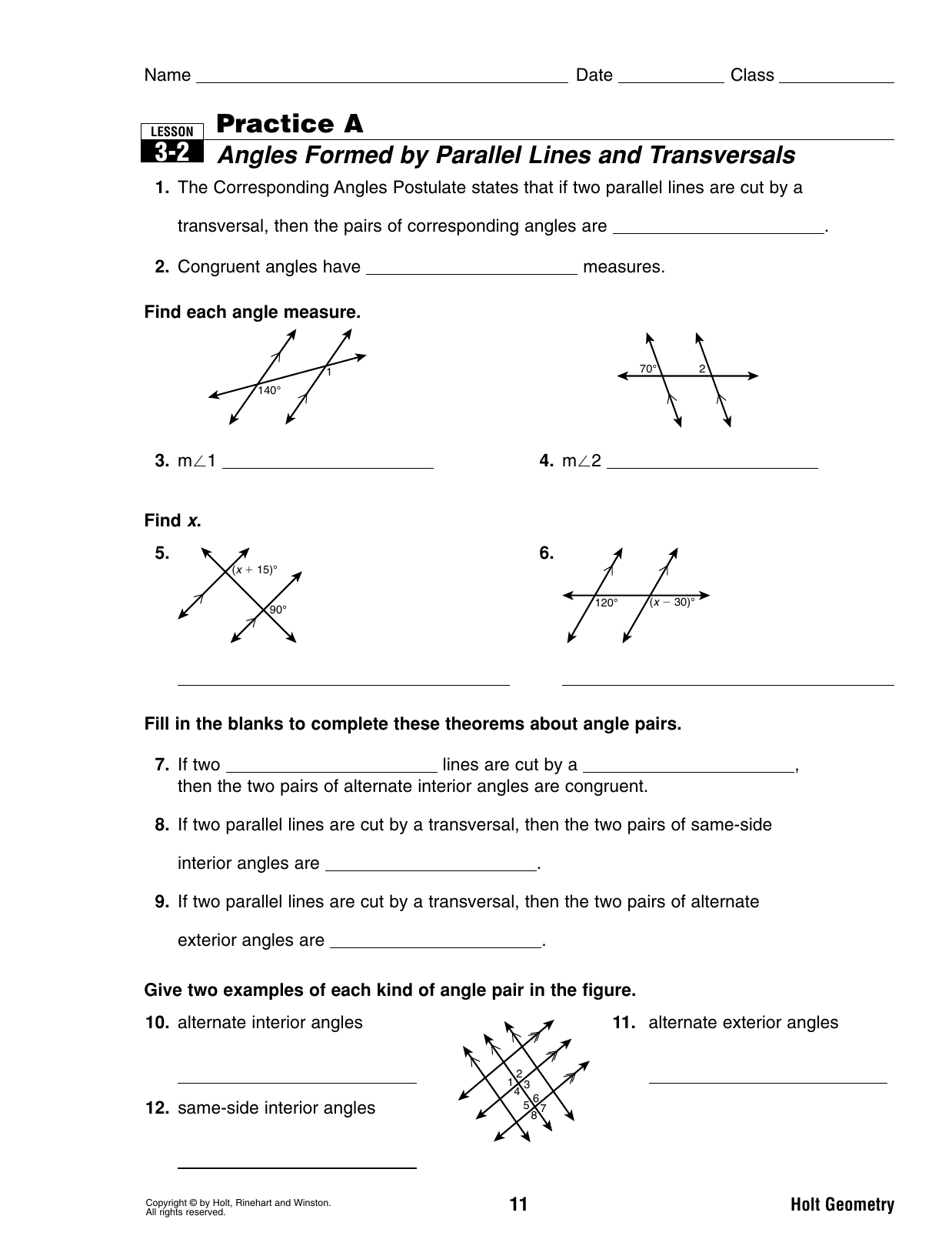 Geometry 3 2 Practice Angles And Parallel Lines Worksheet Answers - Angle Guru inside Lines And Angles Worksheet